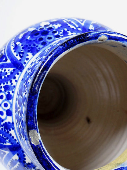 Vintage Vase Khabia aus Fès 19.-20. Jh. Kobaltblau, handgemacht