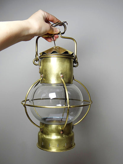 Vintage Marine-Laterne aus Glas und Messing, antik, muss neu verkabelt werden