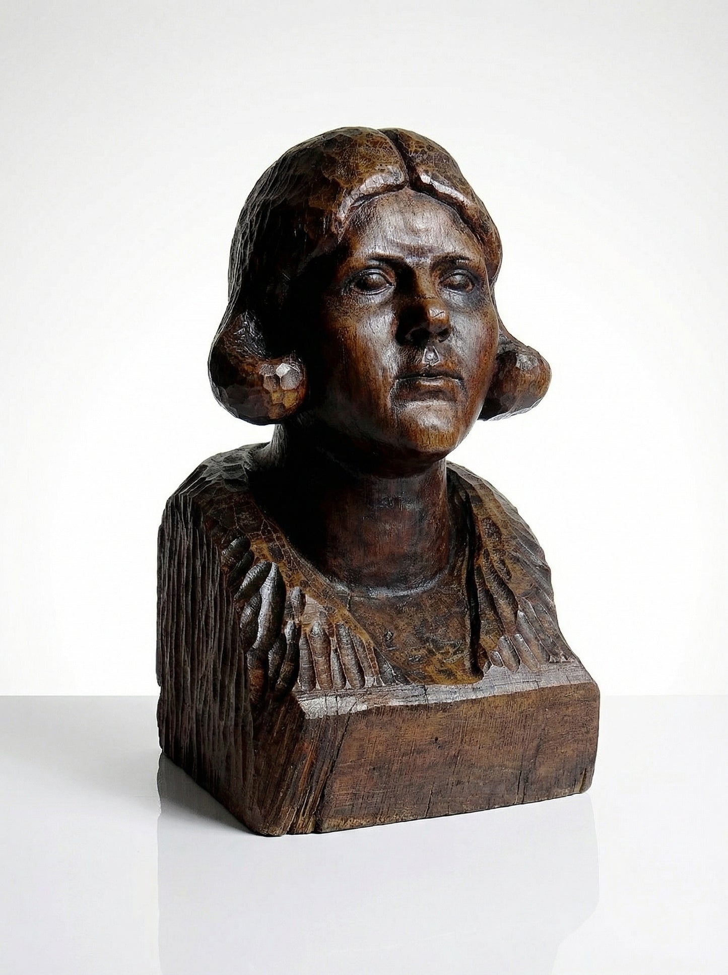 Vintage Büste Frau Massivholz, 19. Jh. dunkles Holz geschnitzt, Unikat