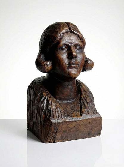 Vintage Büste Frau Massivholz, 19. Jh. dunkles Holz geschnitzt, Unikat