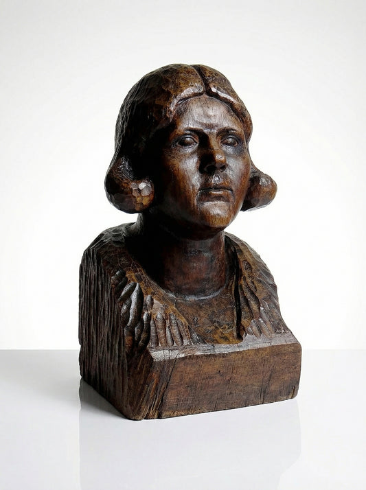 Vintage Büste Frau Massivholz, 19. Jh. dunkles Holz geschnitzt, Unikat