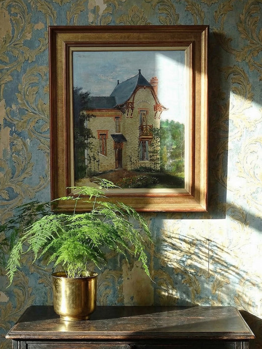 Vintage Gemälde Villa Camille von M. Lesoll für Dekoration beige