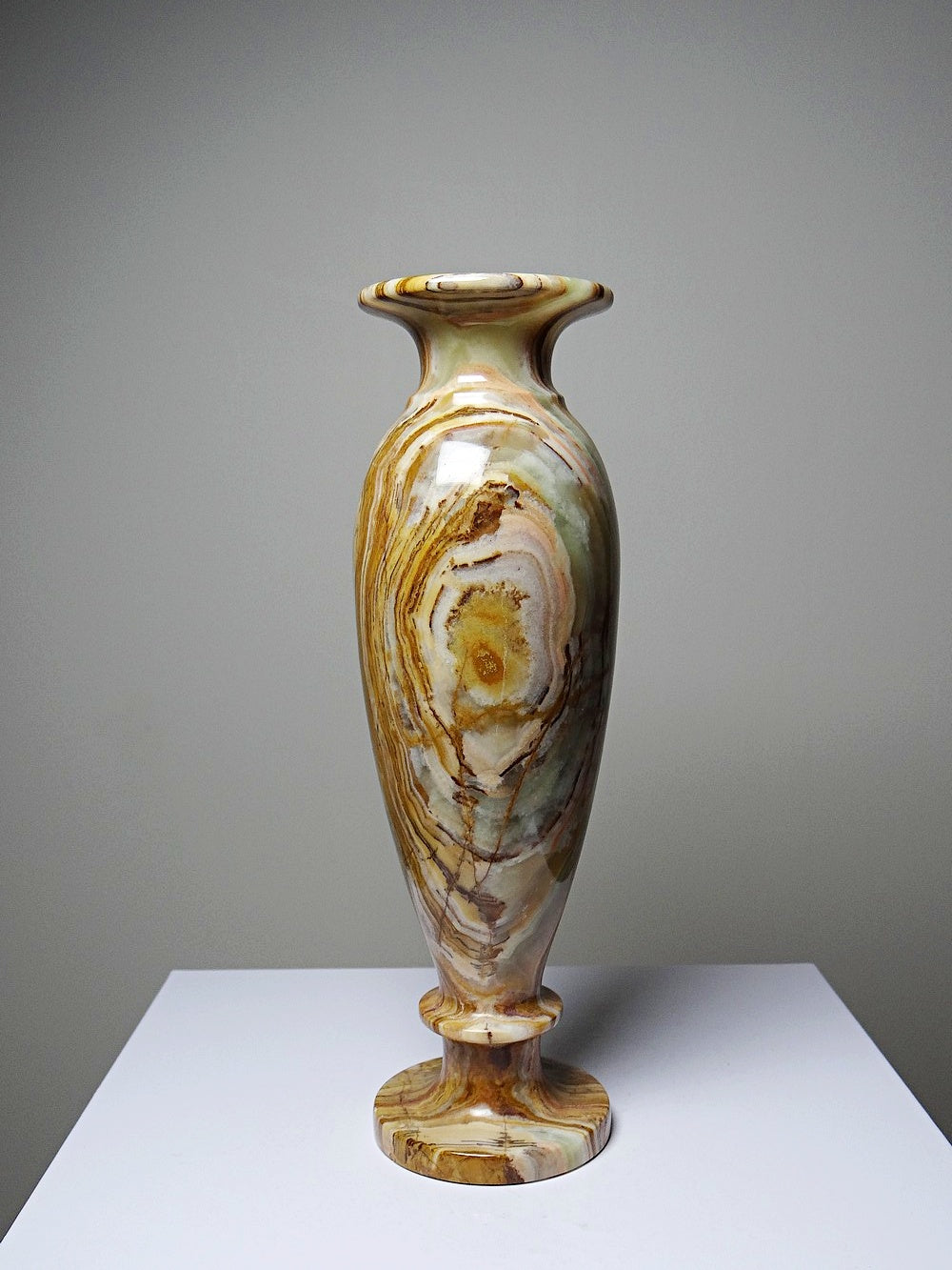 Vintage Vase aus gestreiftem grünem Onyx, Italien, Midcentury, grüne Dekoration