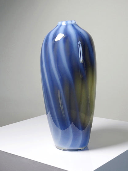 Vintage Vase von Fratelli Toso für Murano blaues Opalglas Rauchglas Soap Bubble Set von 2