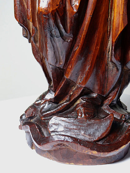 Vintage Skulptur Immaculée Conception Holz geschnitzt Unbefleckte Empfängnis Braun Bordeaux