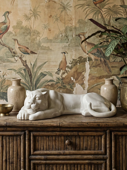 Vintage Panther Figur aus craqueliertem Steingut