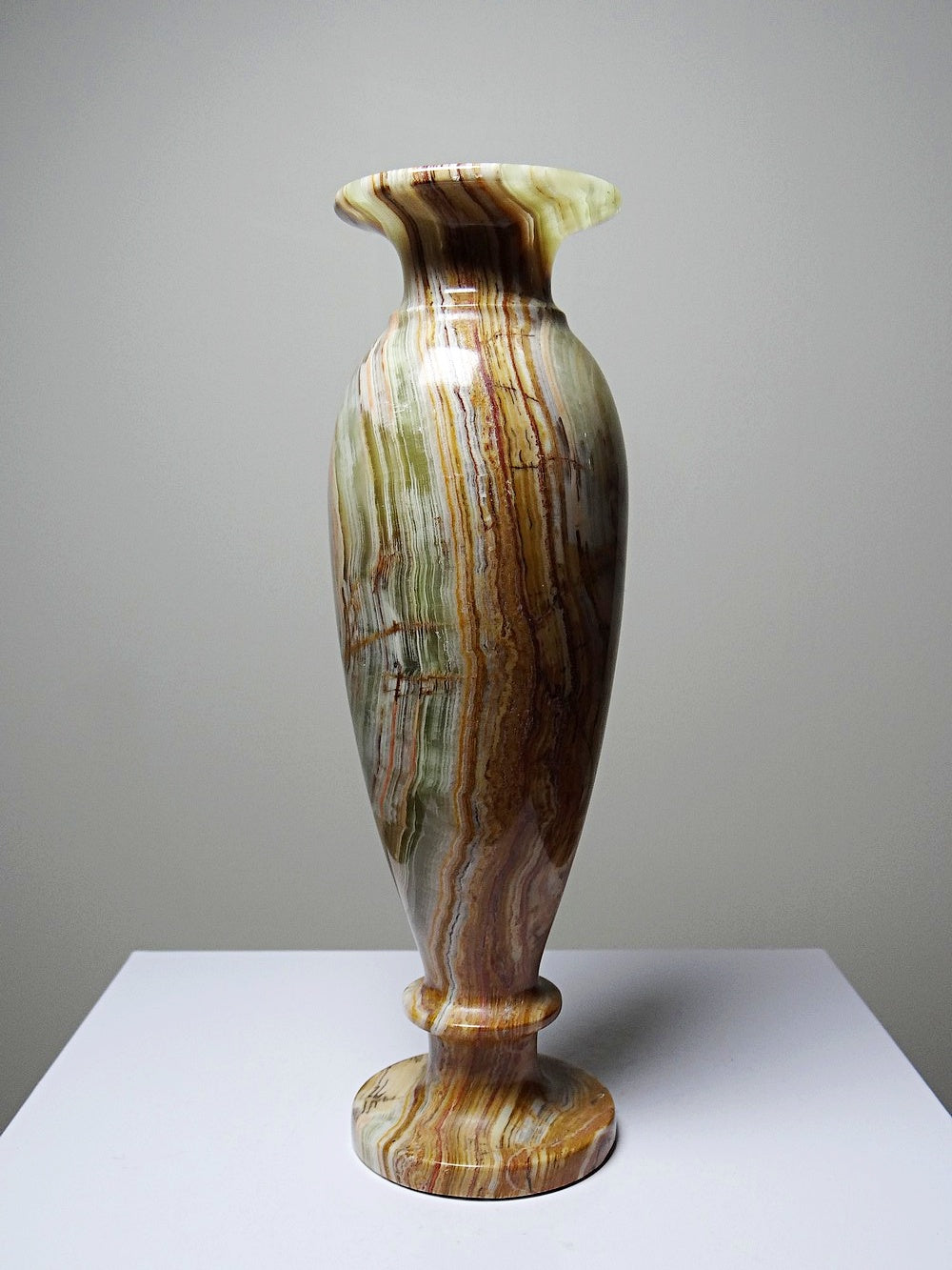 Vintage Vase aus gestreiftem grünem Onyx, Italien, Midcentury, grüne Dekoration