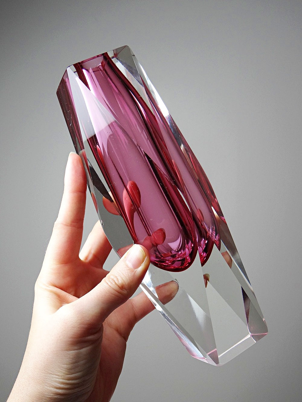 Vintage Vase Sommerso von Flavio Poli oder Alessandro Mandruzzato für Seguso Vetri rosa klar