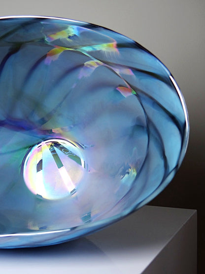 Vintage Glas Schale Yourmurano blau schwarz silber regenbogen