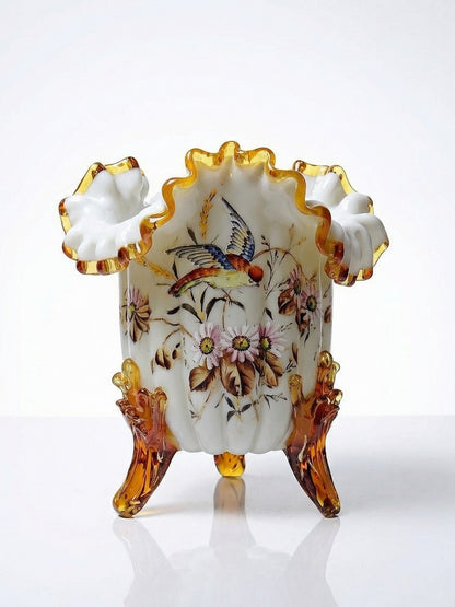 Vintage Vase Tripod aus Opalin Emaille viktorianisch 19. 20. Jh. Beige