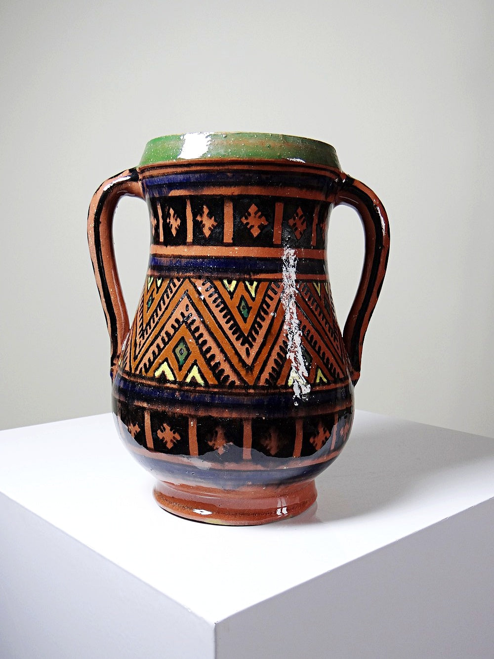Vintage Vase Safi aus Terrakotta polychrom mit zwei Henkeln