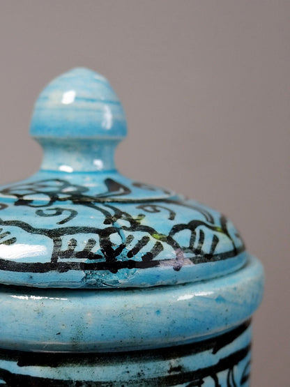 Vintage Vase Iznik Türkis von persisch Schwarzdekor Glasurkeramik