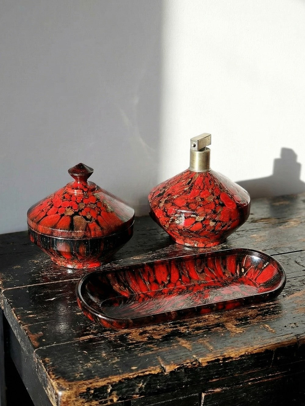 Vintage Bad-Set von Vincenzo Nason für Murano Aventurin Glas schwarz rot