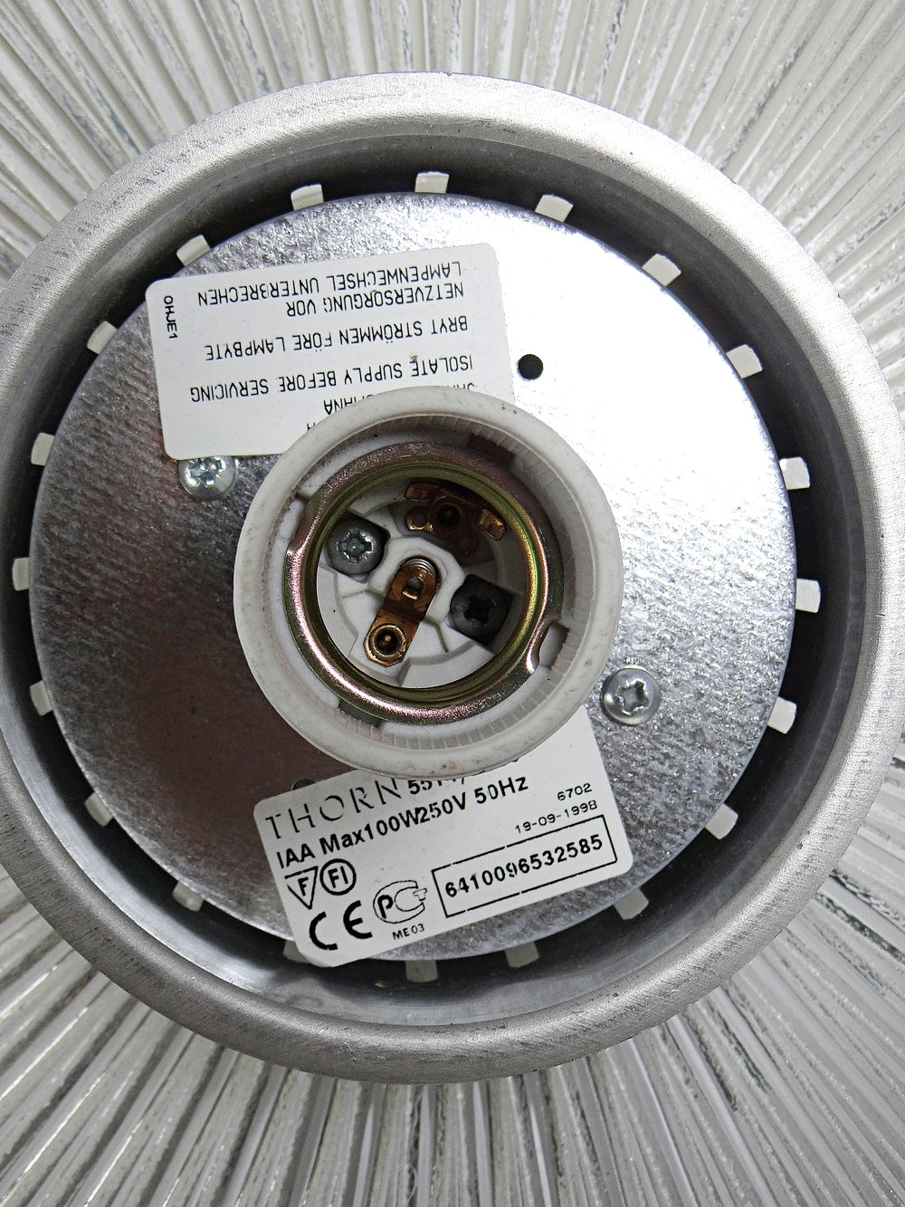 Vintage Pendelleuchte Holophane Typ von Thorn für Thorn, Prismenglas transparent