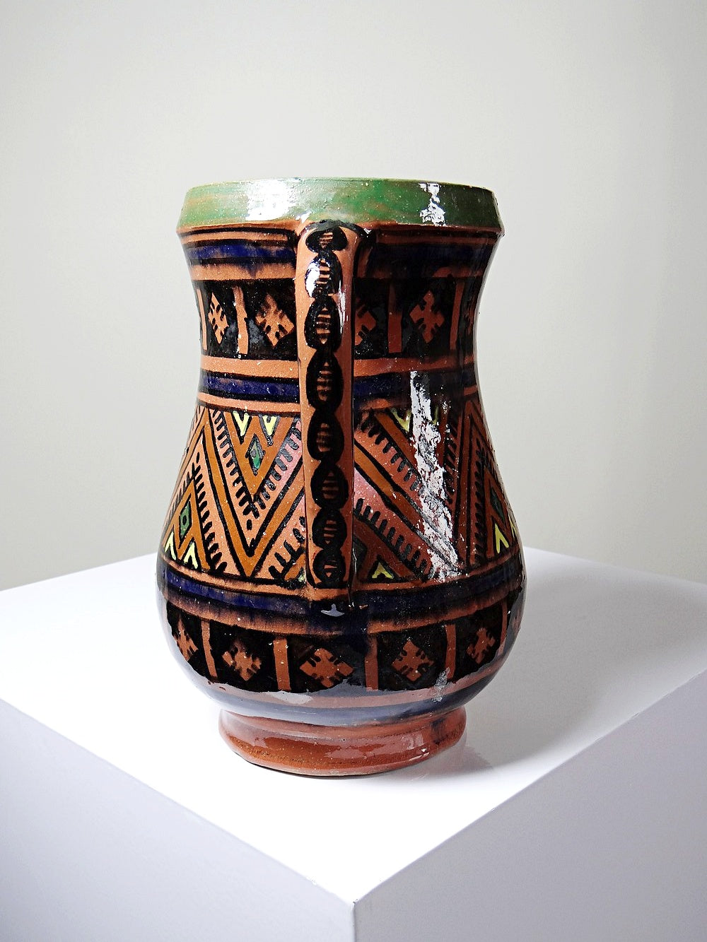 Vintage Vase Safi aus Terrakotta polychrom mit zwei Henkeln