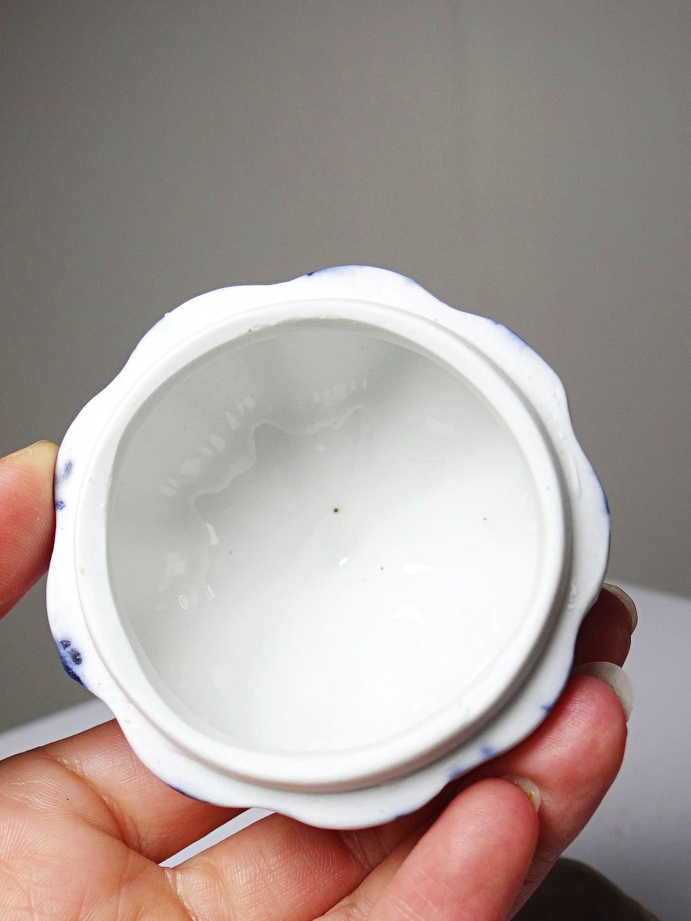 Vintage Schmuckdose Kürbisform Porzellan blau-weiß handbemalt Chinesisch