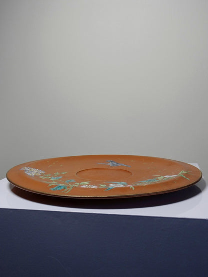 Vintage Servieraccessoire Terrakotta-Schale mit japanischer Jugendstil-Emaille, polychrom-goldig