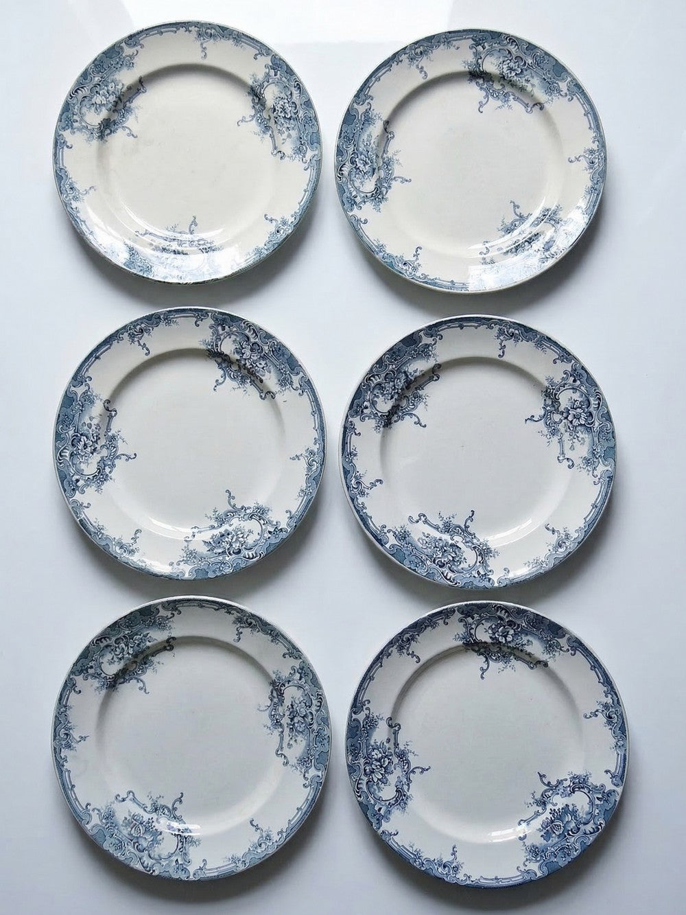Vintage Teller Dauphin von Boch Frères Keramis blaues Dekor Set von 6