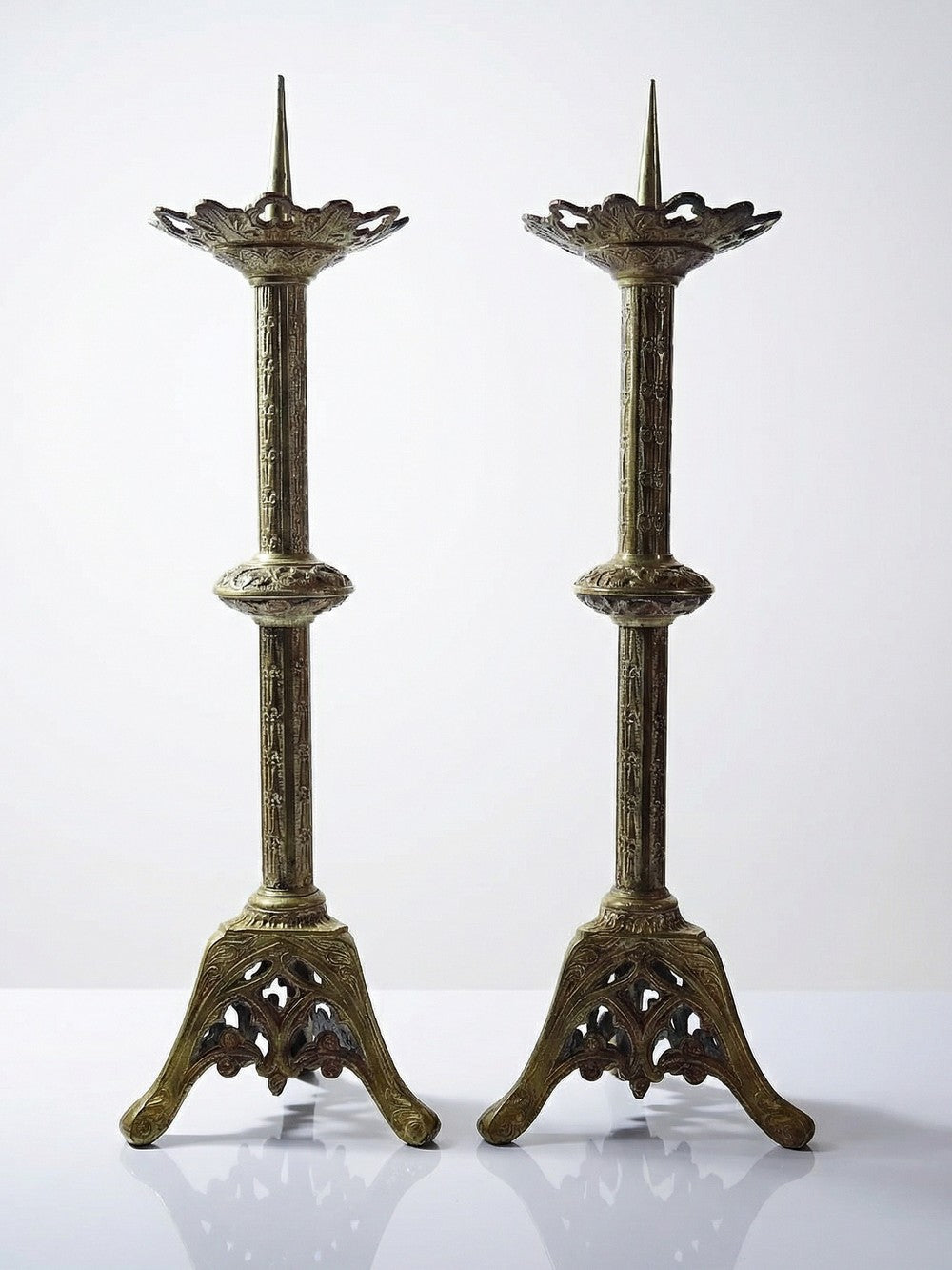 Vintage Kerzenleuchter Set von 2 Bronze vergoldet Gothic Stil XIXe Gold Vintage Dekoration