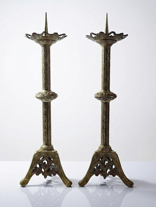 Vintage Kerzenleuchter Set von 2 Bronze vergoldet Gothic Stil XIXe Gold Vintage Dekoration
