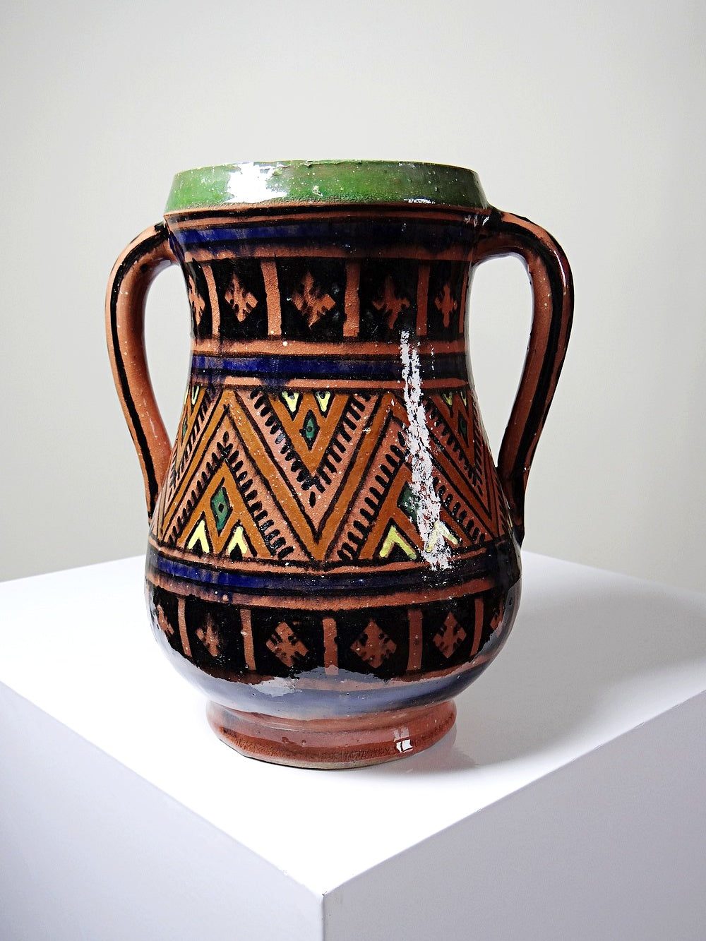 Vintage Vase Safi aus Terrakotta polychrom mit zwei Henkeln