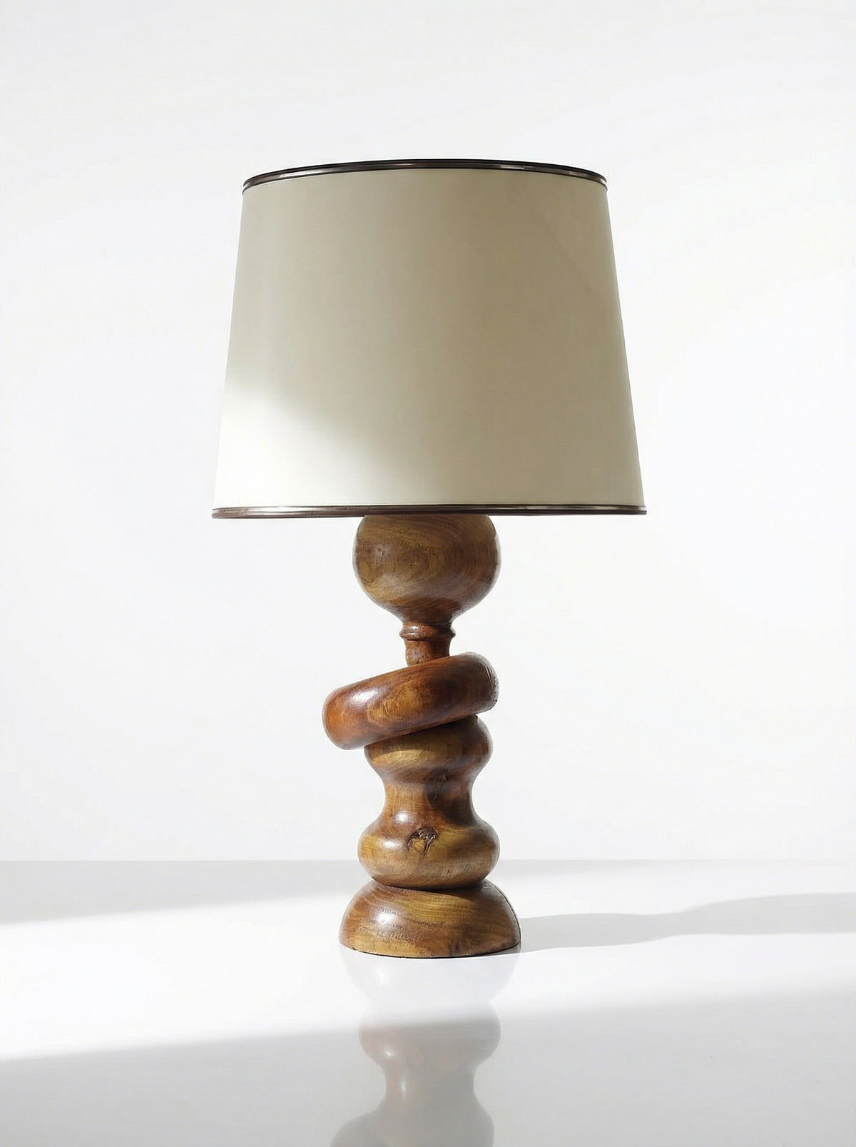 Vintage Tischlampe Holzring beige creme gold braun schwarz