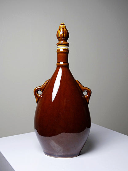 Vintage Keramikflasche braun mit Korkstopfen tabakbraun