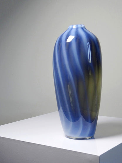 Vintage Vase von Fratelli Toso für Murano blau opalines Rauchglas