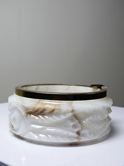 Vintage Aschenbecher Hollywood Regency Mid Century aus Alabaster und Metall