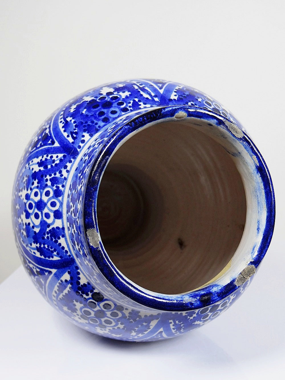 Vintage Vase Khabia aus Fès 19.-20. Jh. Kobaltblau, handgemacht