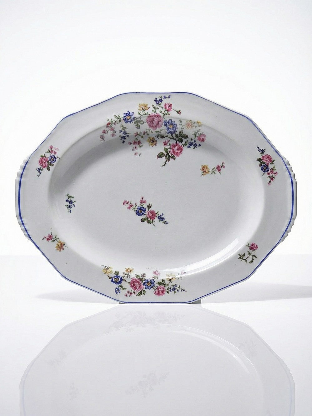 Vintage Servierplatte von Bernardaud für B und C° mehrfarbiges Blumendekor Porzellan