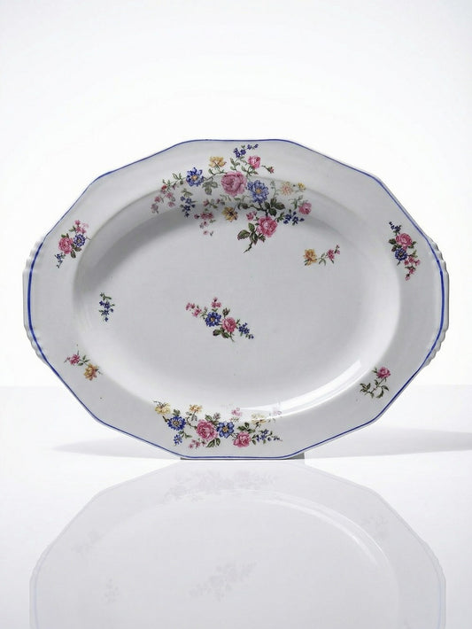 Vintage Servierplatte von Bernardaud für B und C° mehrfarbiges Blumendekor Porzellan