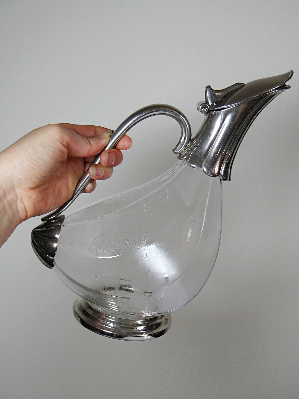Vintage Kanne aus Glas und versilbertem Metall