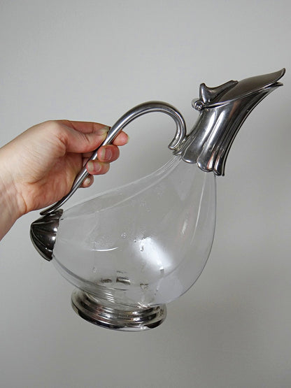 Vintage Kanne aus Glas und versilbertem Metall