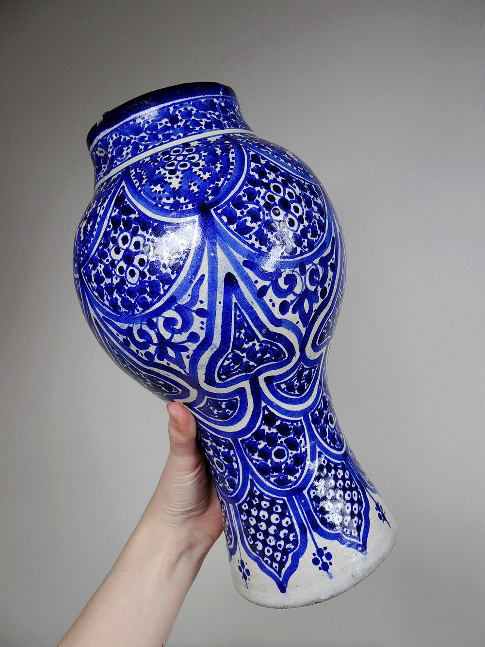 Vintage Vase Khabia aus Fès 19.-20. Jh. Kobaltblau, handgemacht