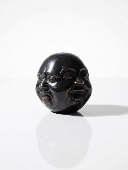 Vintage Buddha Kopf viergesichtig aus patiniertem Messing dunkelbraun gold Asien