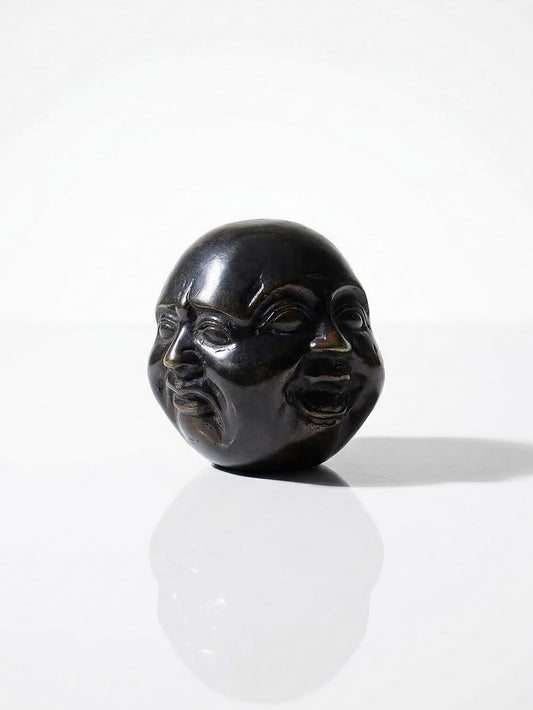 Vintage Buddha Kopf viergesichtig aus patiniertem Messing dunkelbraun gold Asien