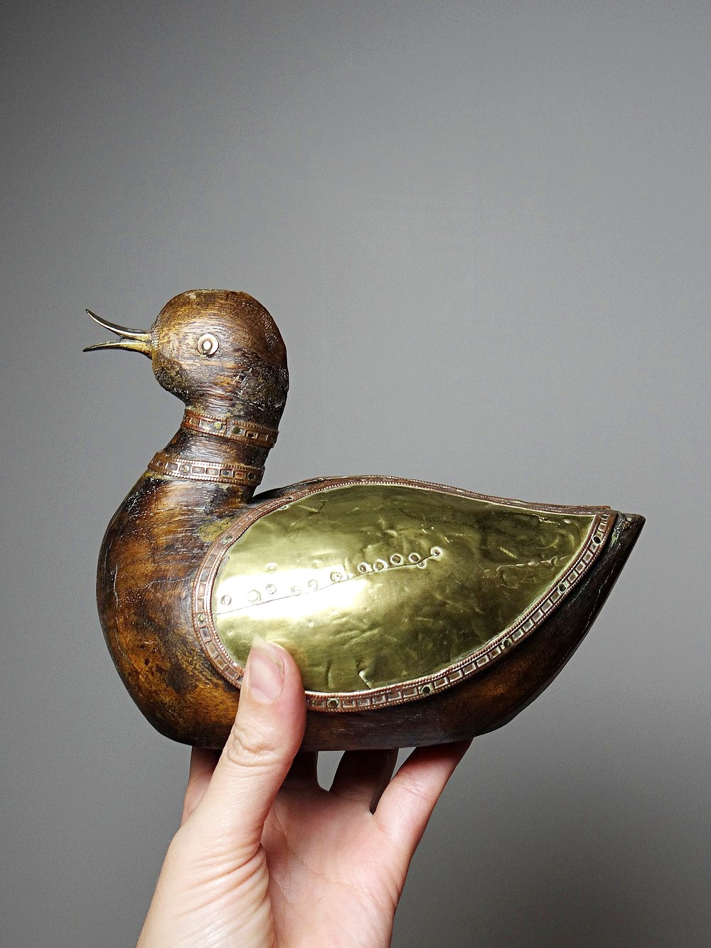 Vintage Ente MessingKunst Holzente Indienhandwerk Kupfer Messing