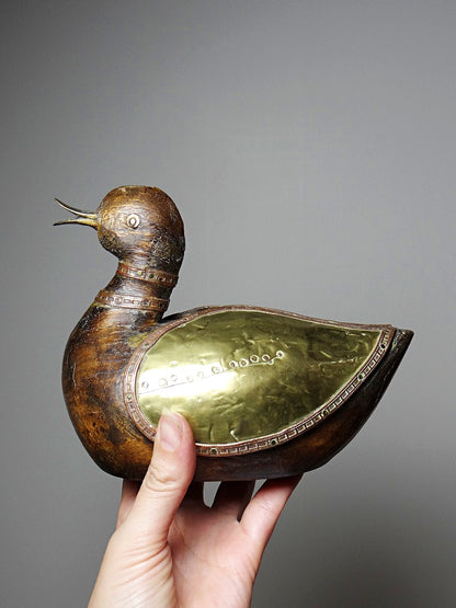 Vintage Ente MessingKunst Holzente Indienhandwerk Kupfer Messing