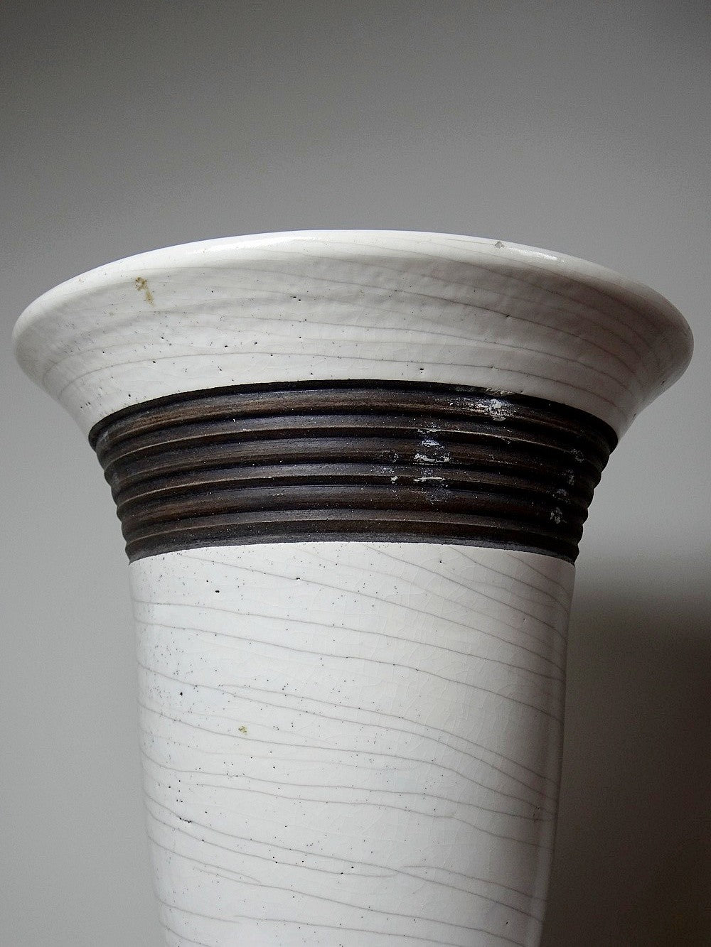 Vintage Lampe Keramos von René Hénon für Keramos Sèvres Raku beige braun grau