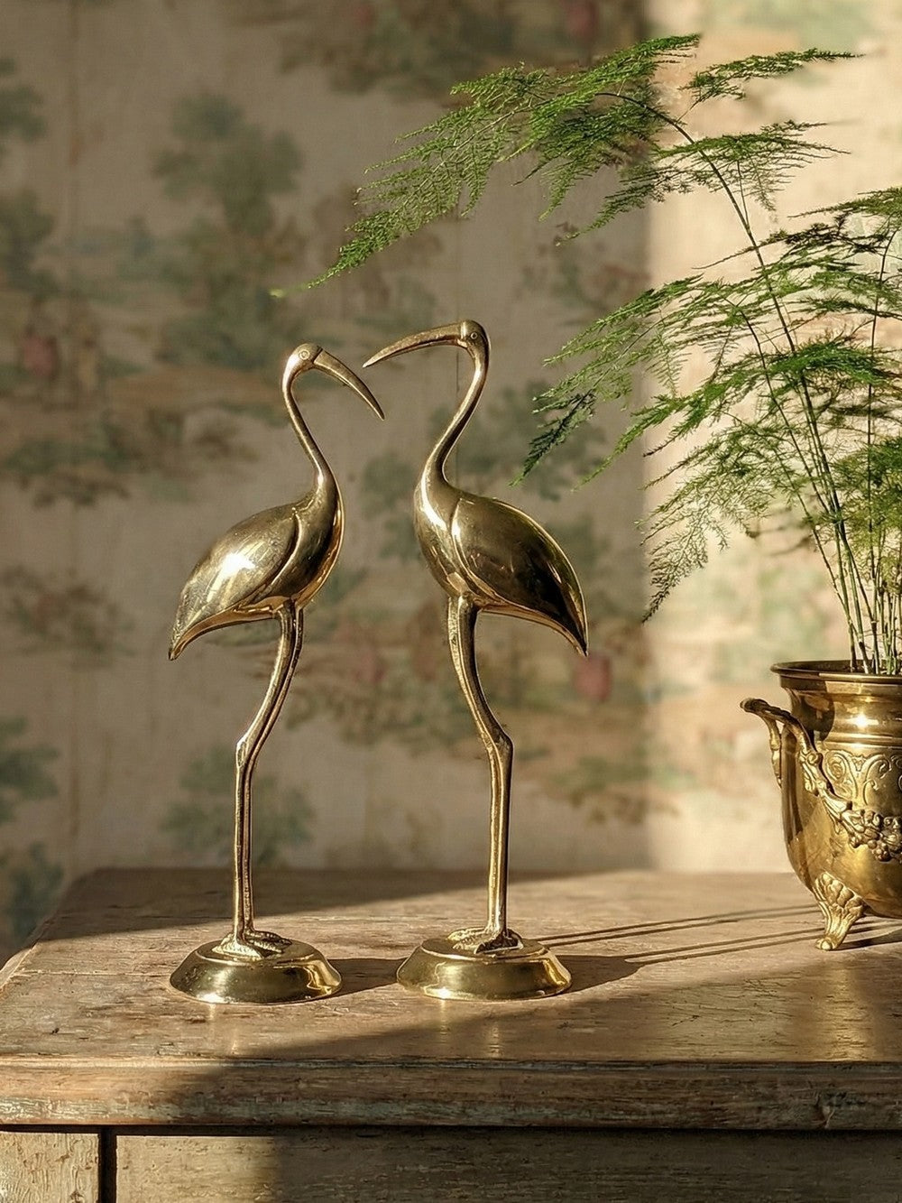 Vintage Set von 2 Kranich Figur aus Messing, dekorativ