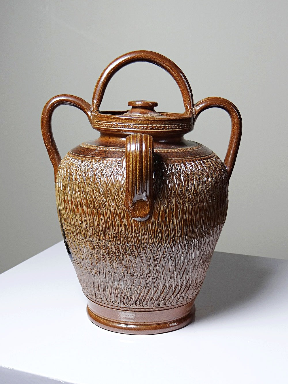 Vintage Wasserkrug von Beauvais oder Bonny für Beauvais oder Bonny, braun glasiert, silberglanz