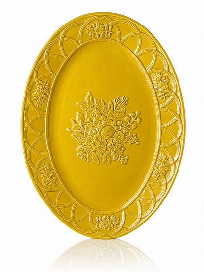 Vintage Servierplatte von Bordallo Pinheiro gelbe Fayence Barbotine Portugal 1970-1980