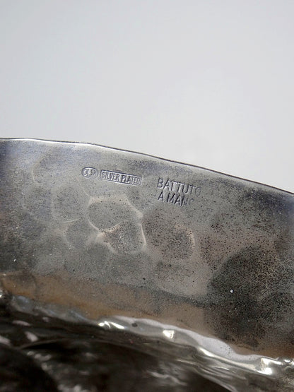 Vintage Servierschale Olri für Olri Italien Silberplattiert handgehämmert