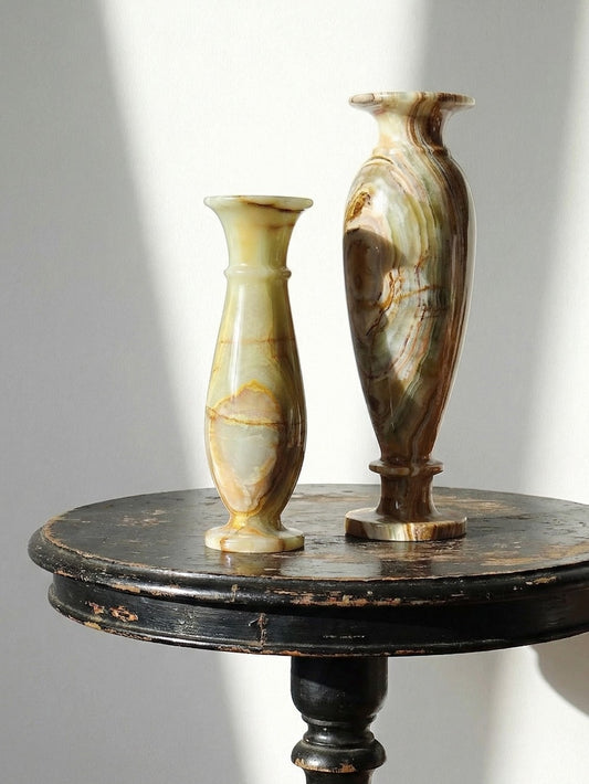 Set von 2 Vintage Balustervase aus grünem Onyx, Italien