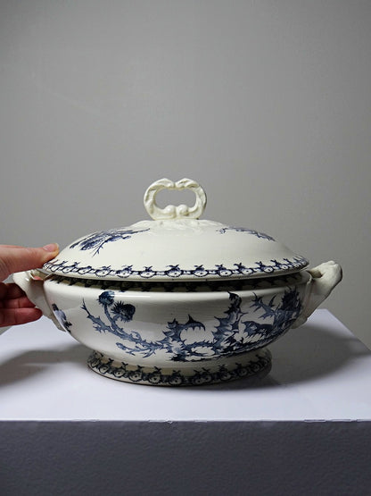 Vintage Suppenterrine Chardons von Gien für Porcelaine Opaque de Gien blau dunkelblau