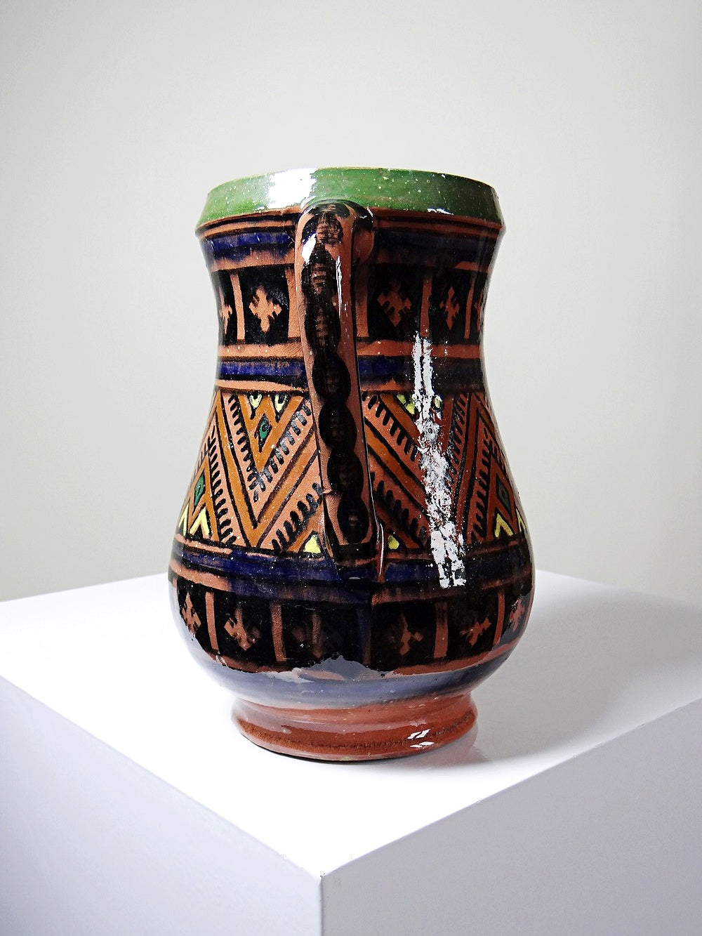 Vintage Vase Safi aus Terrakotta polychrom mit zwei Henkeln