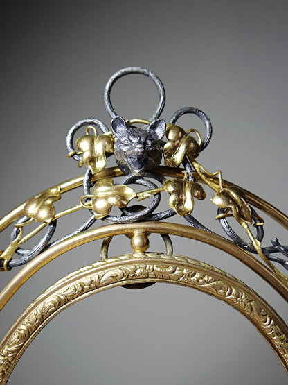 Vintage Wandrahmen Art Nouveau mit Jagdszene Gold Silber dunkelblau Dekor Metall Messing Zinn