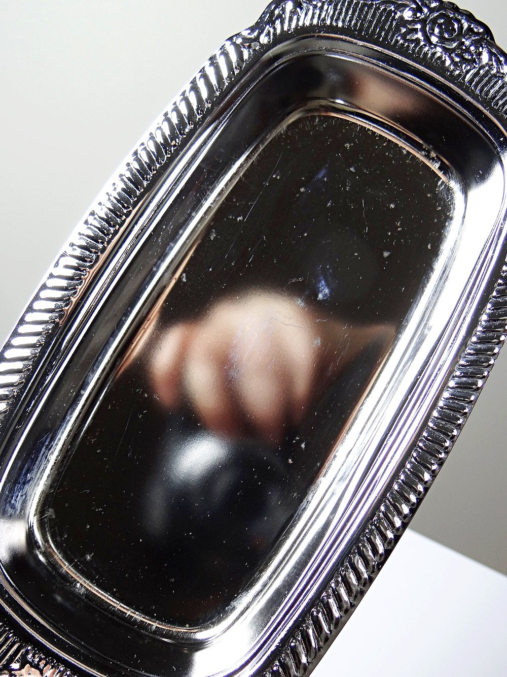 Vintage Butterdose silberfarben aus Edelstahl und Metall, Rococo-Stil, 1960-1980er