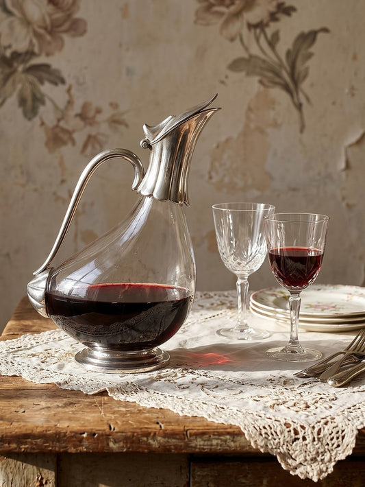 Vintage Kanne aus Glas und versilbertem Metall
